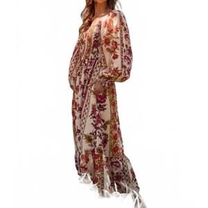 NEW ODDI floral printed bohemian maxi dress in red multi